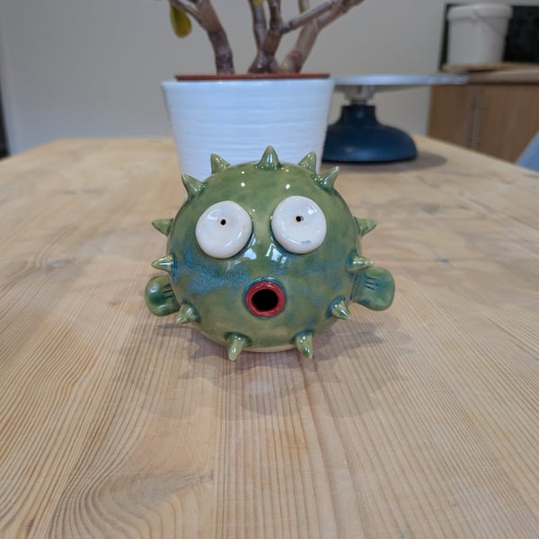 Ceramic Pufferfish Ornament, fish figurine