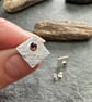 Square sterling silver garnet stud earrings, handmade jewellery - Image 5