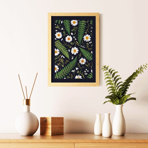 Pressed Flower Art Print A4 Art Print Flower Black Poster Botanical Art Print De