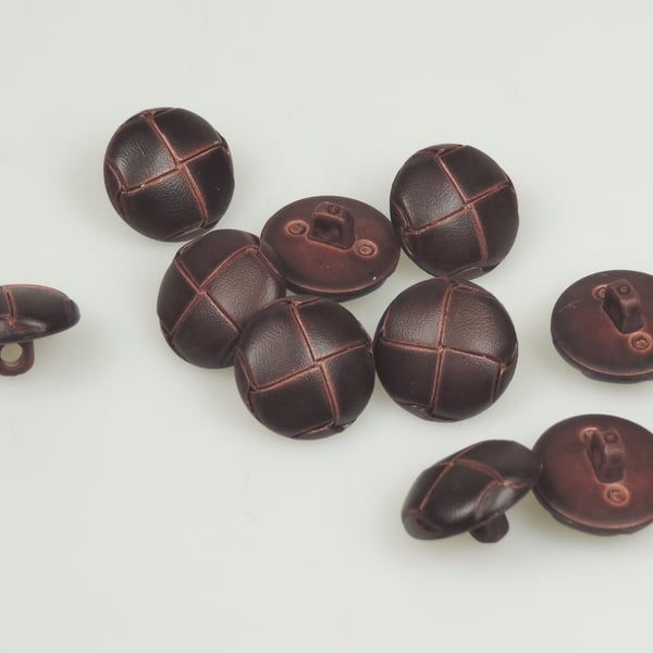 Chunky Brown Leather effect Button, 20mm Domed Round Button x 10 