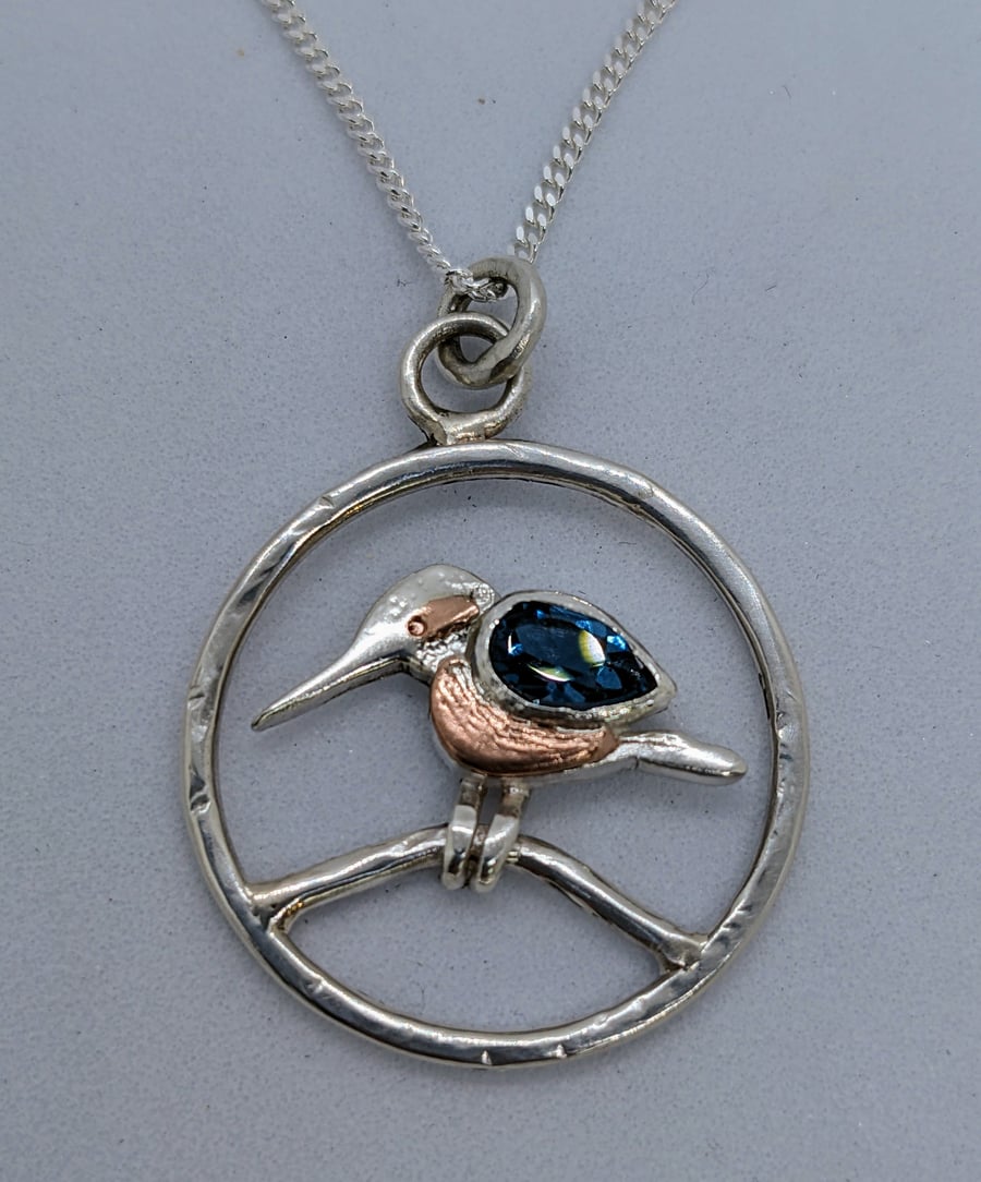 Handmade sterling silver kingfisher pendant