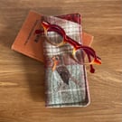Wool glasses case with hand embroidered robin