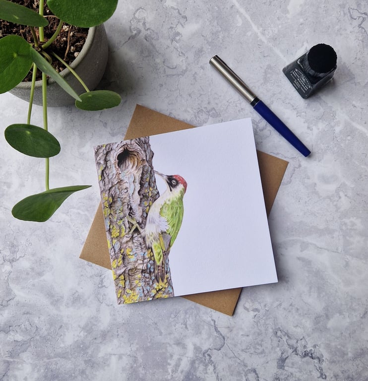 Green Woodpecker Greetings Card - Blank Inside
