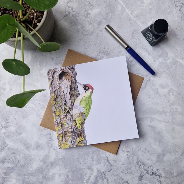 Green Woodpecker Greetings Card - Blank Inside