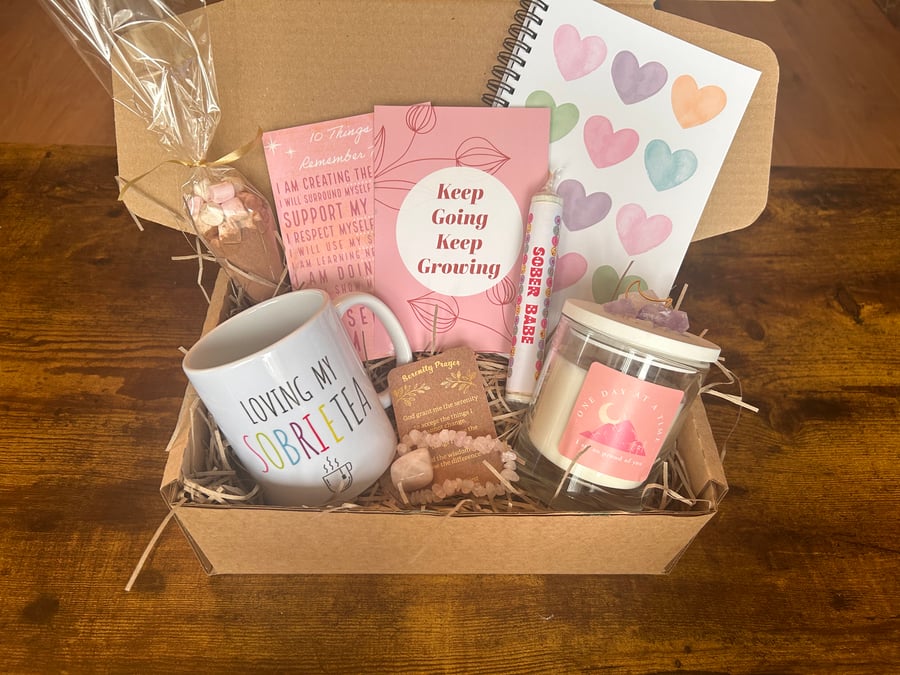 Sobriety gift box soberversay gift- journal, candle, mug! 