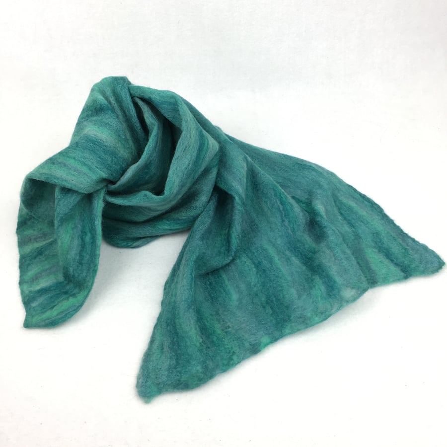 Seconds Sunday - Nuno felted merino wool and cotton scarf shades of green