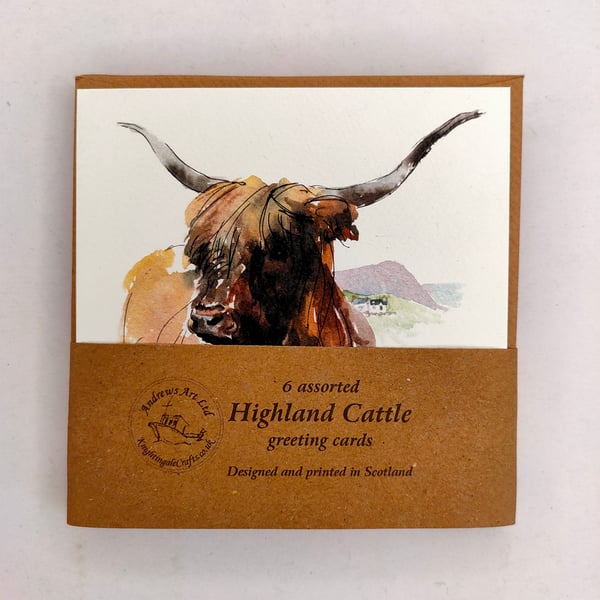 Set of 6 assorted Highland Cattle Greeting Cards