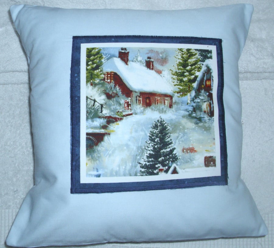 Winter in the country village cushion