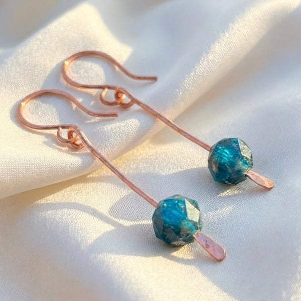 Minimalist Copper Earrings with Apatite Gemstone