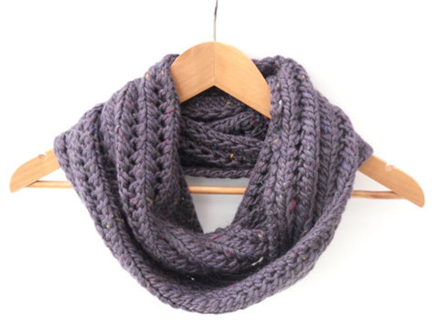 Purple chunky lace infinity scarf 