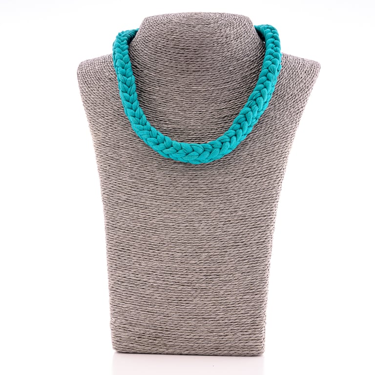 Handmade Teal Braided Fabric Necklace – Soft Statement Jewellery