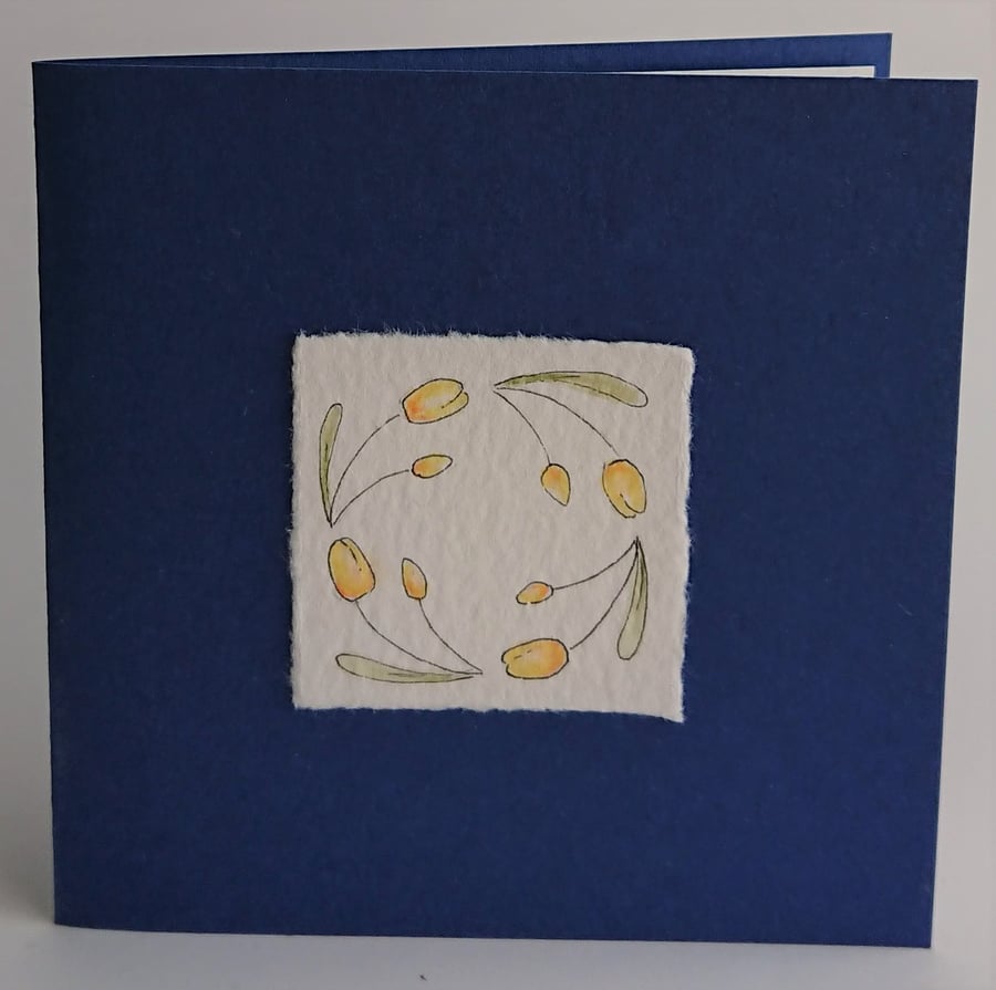 Card, hand painted tulip design, recycled card & envelope, any occasion