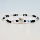 Crystal Quartz And Black Spinel Bracelet With Butterfly, Birthday Gift For Her