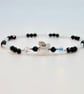 Crystal Quartz And Black Spinel Bracelet With Butterfly, Birthday Gift For Her