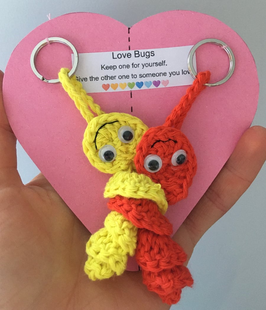 Crochet Love Bug Keyring - Yellow And Red - Valentines Gift 