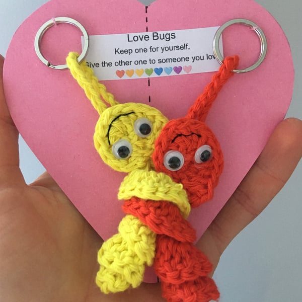 Crochet Love Bug Keyring - Yellow And Red - Valentines Gift 