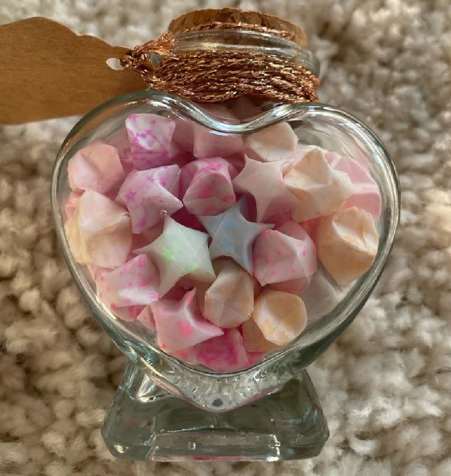 "Pick & Mix" Folded Lucky Stars in Heart Shaped jar glow in the dark