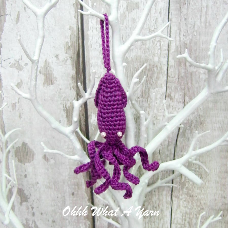 Purple crochet octopus, kraken hanging decoration, scissor keeper, bag charm