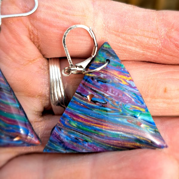 Triangular polymer clay rainbow earrings