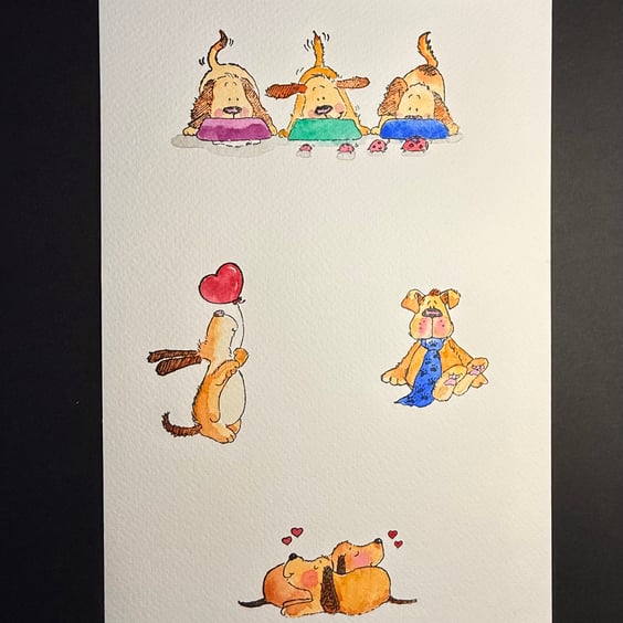 A4 card topper page using Penny Black stamps - Four dog illustrations