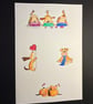 A4 card topper page using Penny Black stamps - Four dog illustrations
