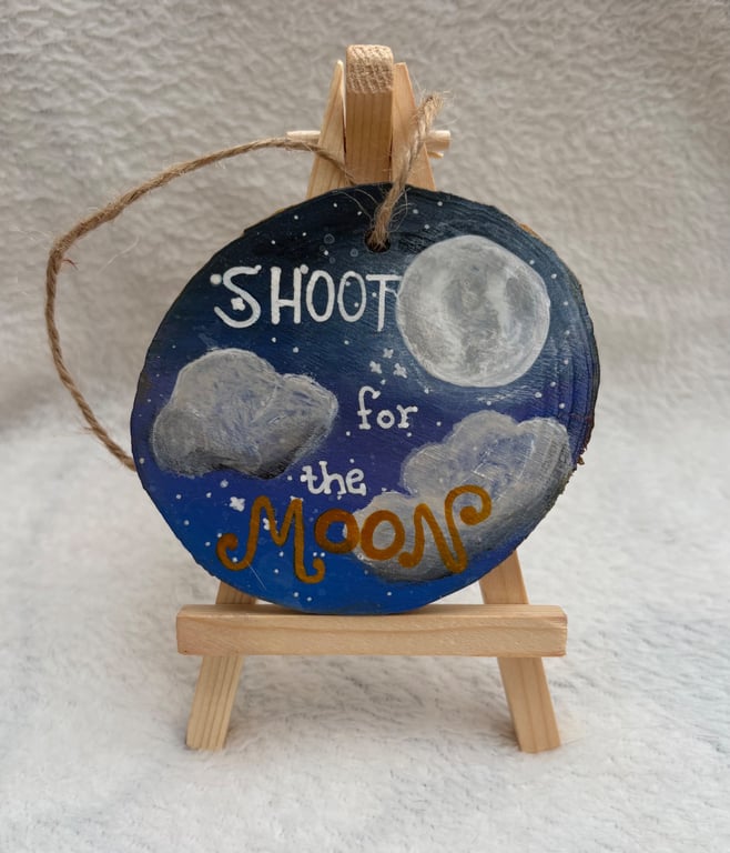  Shoot for the Moon – Hand Painted Wood Slice Ornament