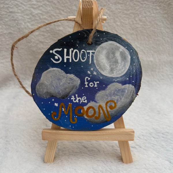  Shoot for the Moon – Hand Painted Wood Slice Ornament