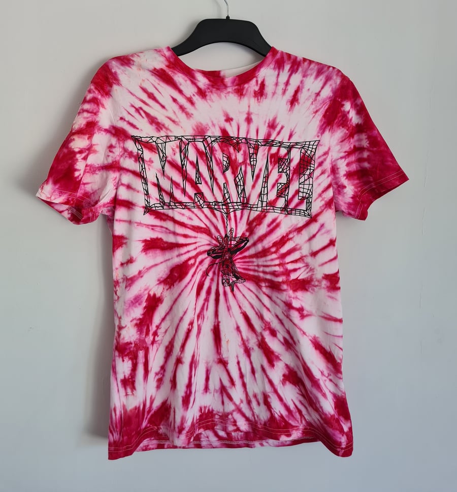 Spiderman Marvel Cotton T-Shirt with Dark Pink Tie Dye Swirl Design