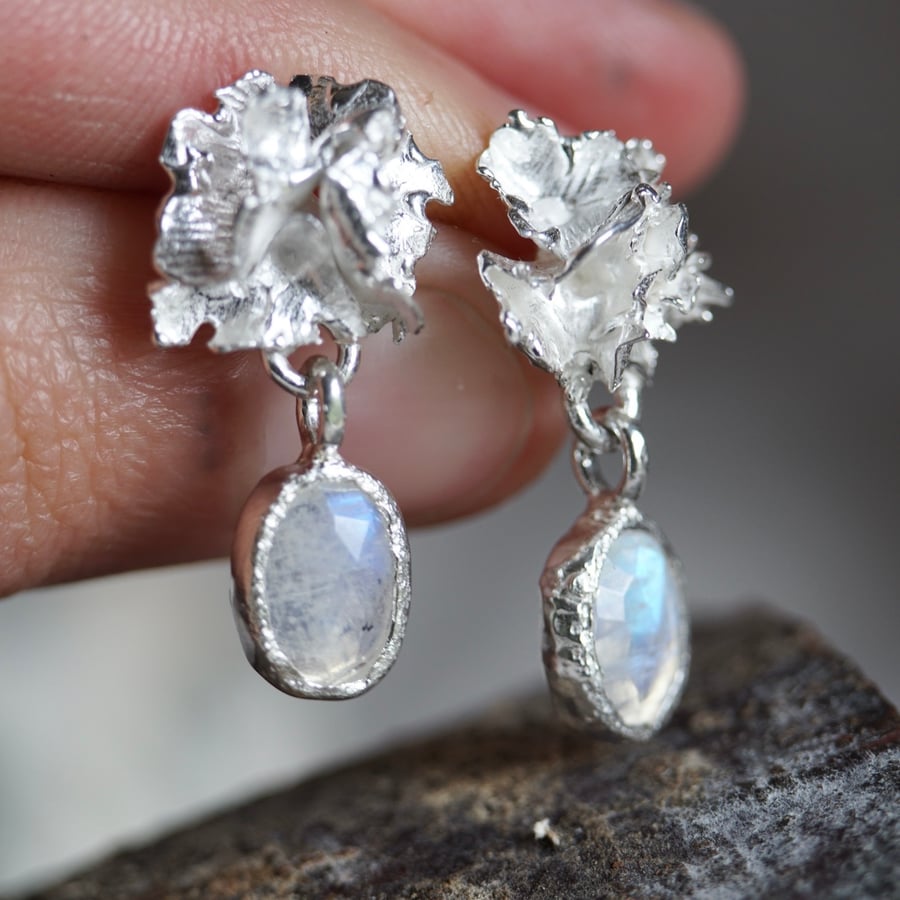 Lichen Moonstone Drop Earrings 