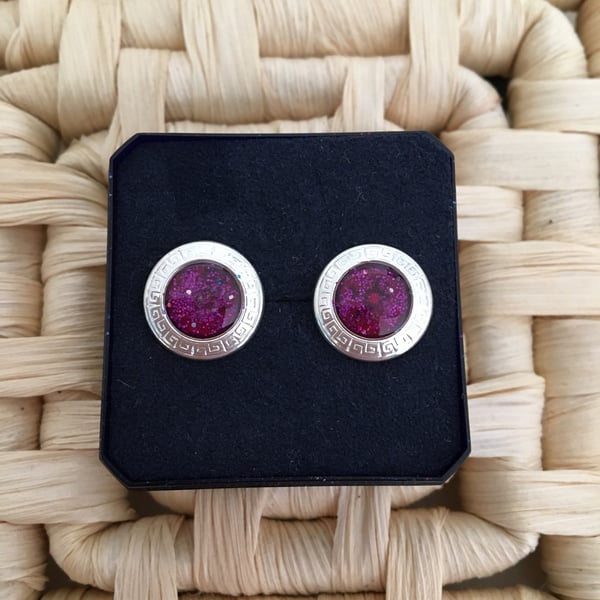 Vibrant Mulberry Pink Stud Earrings