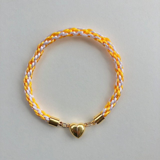Kumihimo Friendship bracelet in yellow & white - approx. 7 inches