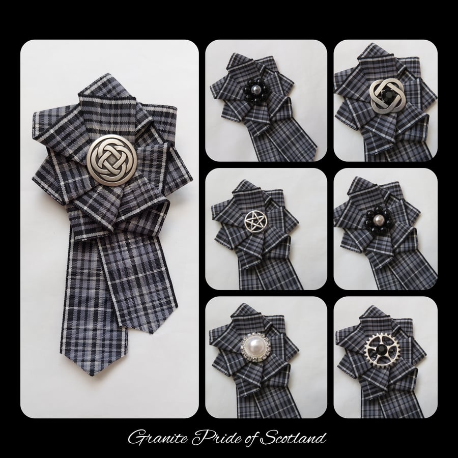 Granite Pride of Scotland Tartan Ruffle Rosette Brooch Pin Scottish Plaid 
