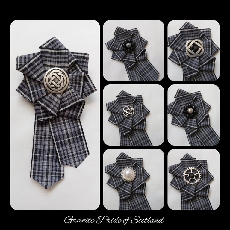 Granite Pride of Scotland Tartan Ruffle Rosette Brooch Pin Scottish Plaid 
