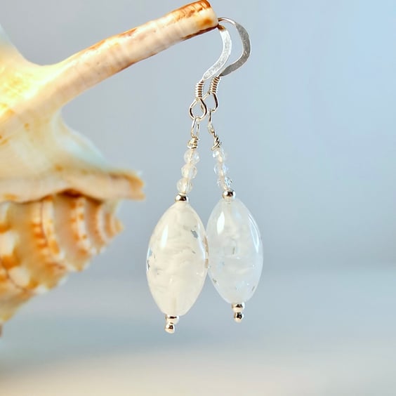 Murano Glass Earrings With White Topaz And Sterling Silver - Handmade In Devon