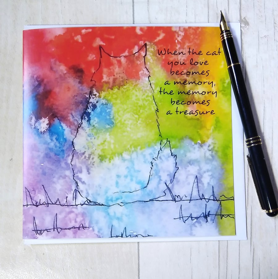 Maine Coon rainbow, sympathy card. Cat loss card, Cat bereavement.