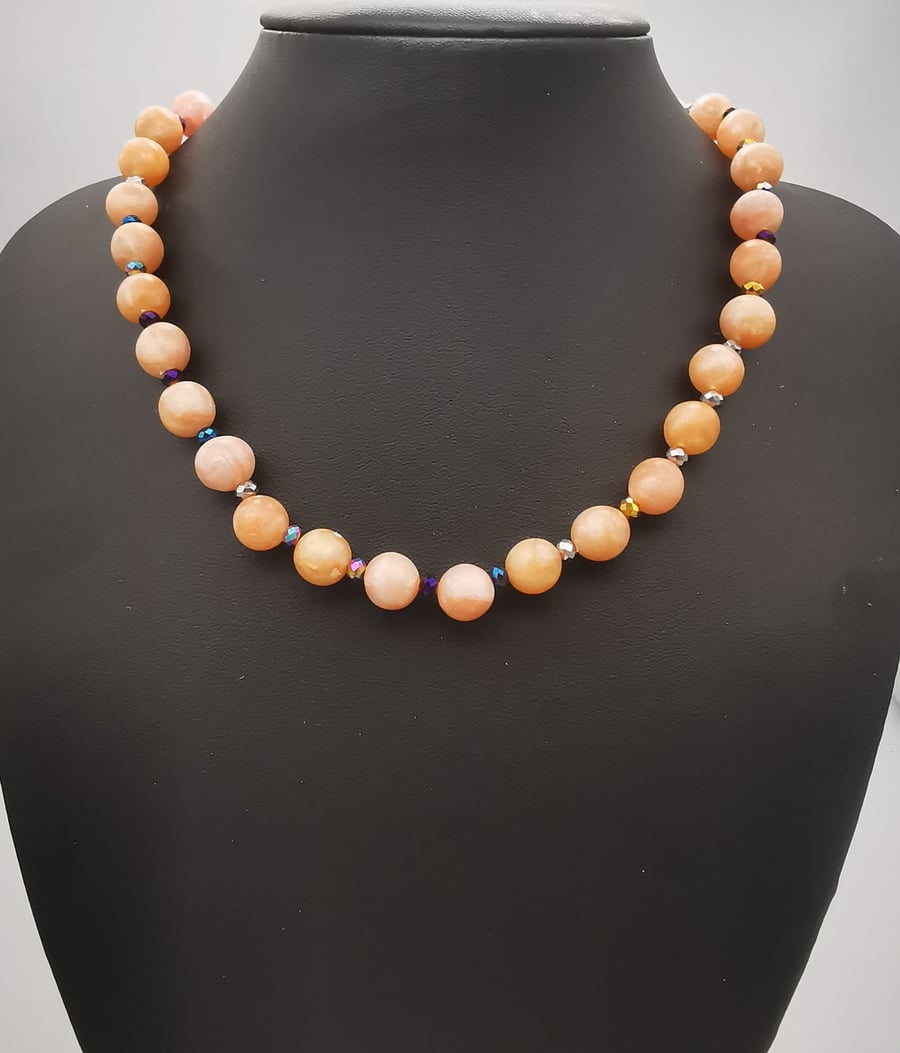 Handmade Peachy Shimmer Beaded Choker Necklace.