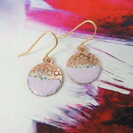 Enamel and Textured Copper Dangle Earrings with Pink Enamel