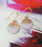 Enamel and Textured Copper Dangle Earrings with Pink Enamel - Image 1