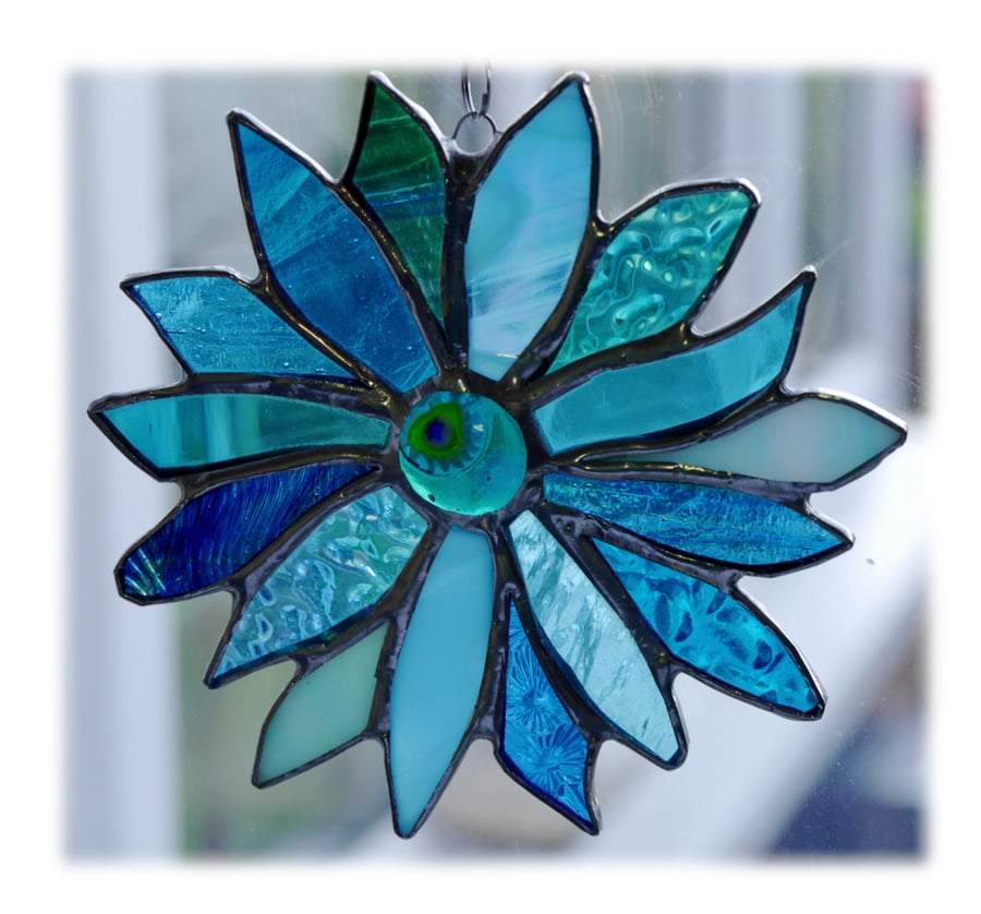 Sea Blue Flower Stained Glass Suncatcher 010