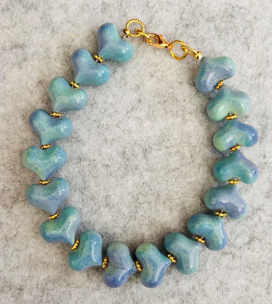 Ocean blue ceramic heart bracelet 