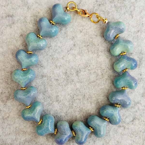 Ocean blue ceramic heart bracelet 