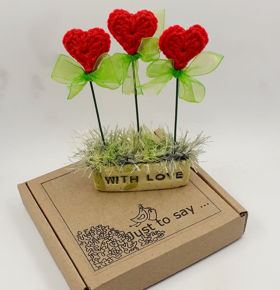 Clay and Crochet Valentine's Ornament. Alternative to a Greetings Card 