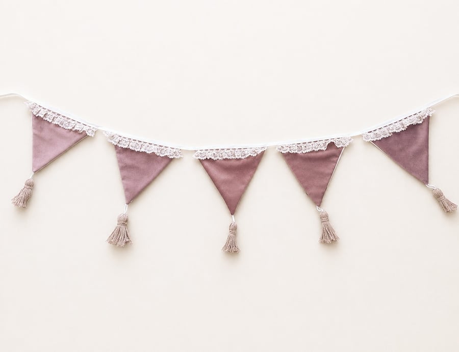 Dusky Pink Velvet Wedding Bunting - Handmade Romantic Wedding Decor