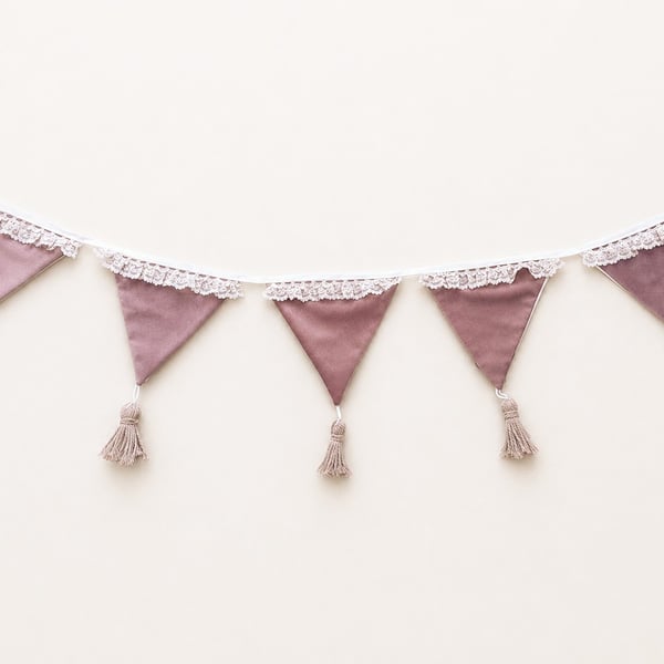 Dusky Pink Velvet Wedding Bunting - Handmade Romantic Wedding Decor