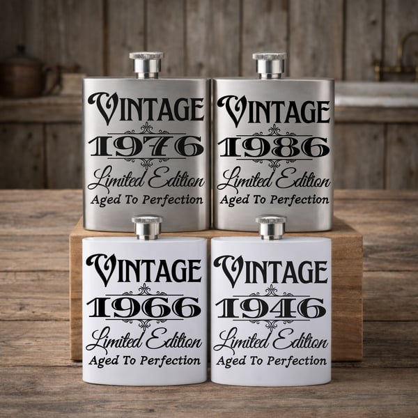 Birthday Year Stainless Steel Hip Flask Vintage (year) Limited Edition 