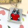 Grey Tabby Cat Valentine Keyring – Tabby Cat with Red Heart