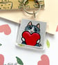 Grey Tabby Cat Valentine Keyring – Tabby Cat with Red Heart