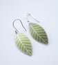 Olive green leaf oval earrings - Image 3