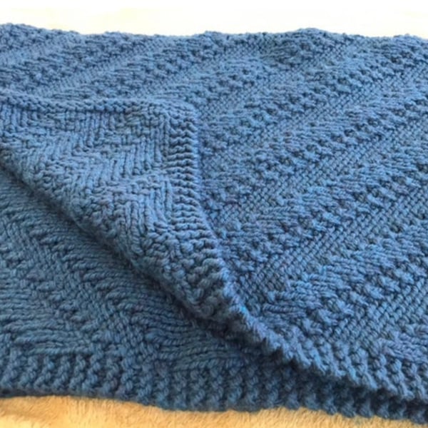 Teal blue blanket with diagonal stripe design 