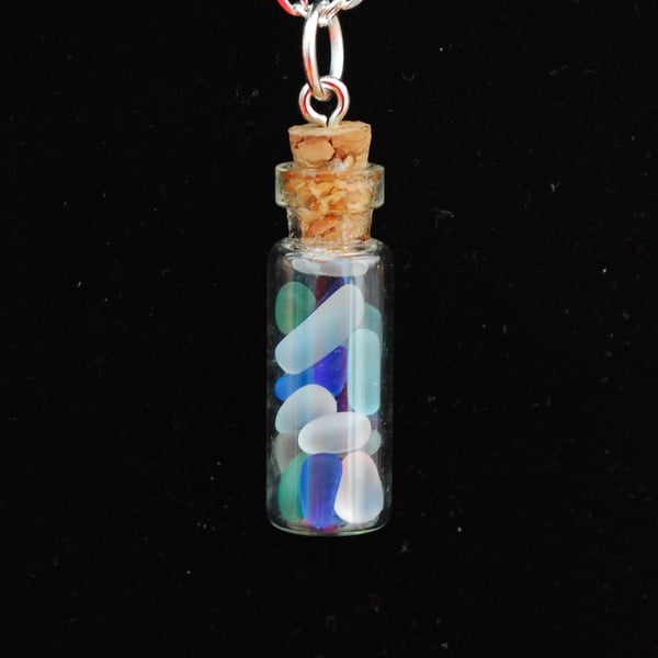Beach glass chips in bottle pendant
